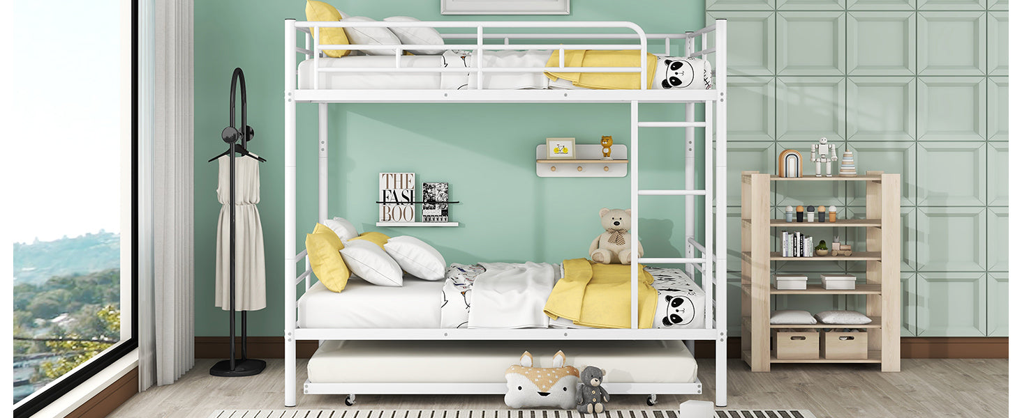 Full Over Full Metal Bunk Bed with Trundle, White - Atlantic Fine Furniture Melbourne FL
