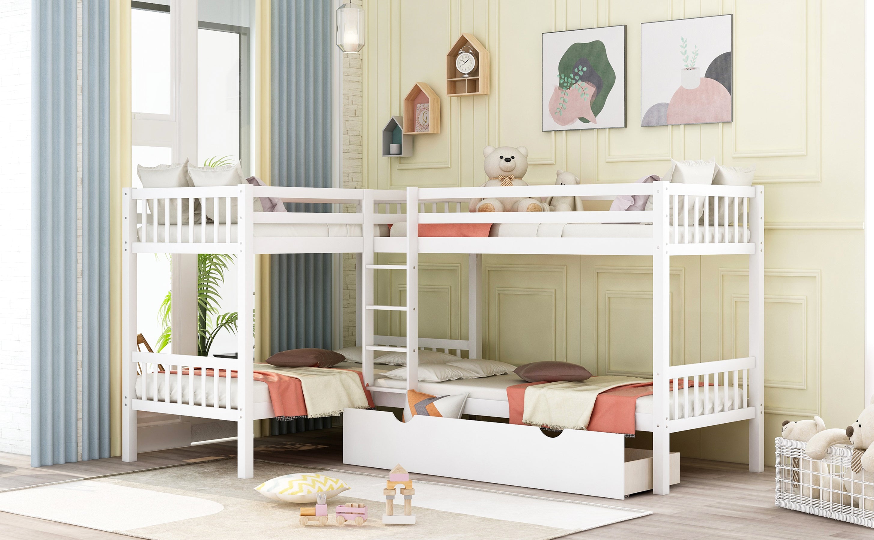 Twin L-Shaped Bunk bed with Drawers-Gray(OLD SKU :LP000038AAK) - Atlantic Fine Furniture Melbourne FL