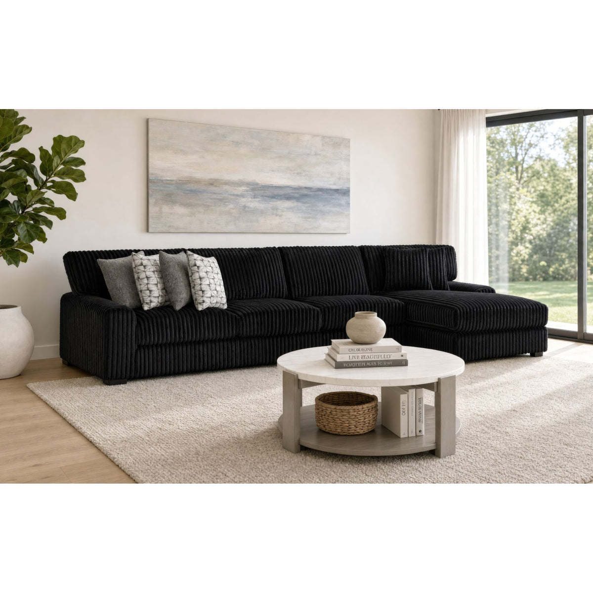 Nightfall Sectional Set With 2 Pillows in Black by Elements International, view 8