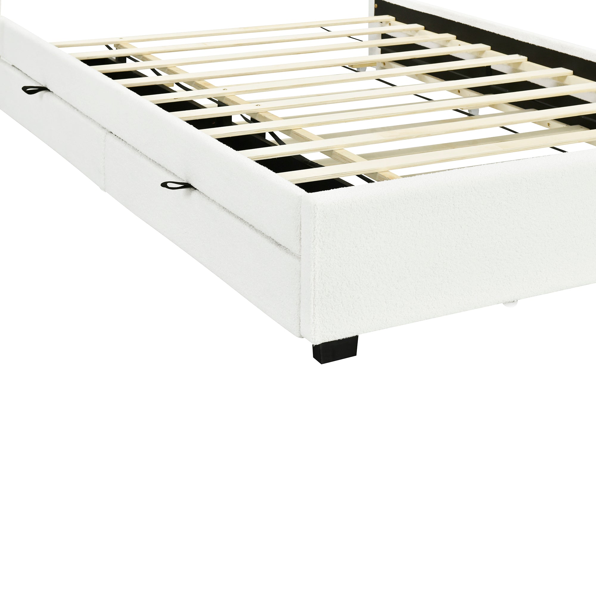 Full Size Upholstered Platform Bed with LED Frame, with Twin Size Trundle and 2 drawers, Teddy Fleece, White - Atlantic Fine Furniture Melbourne FL