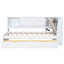 L-Shaped Daybed Corner Bed Under Bed Drawers With Storage Bookcase And Upholstered Headboard And USB Charging Ports