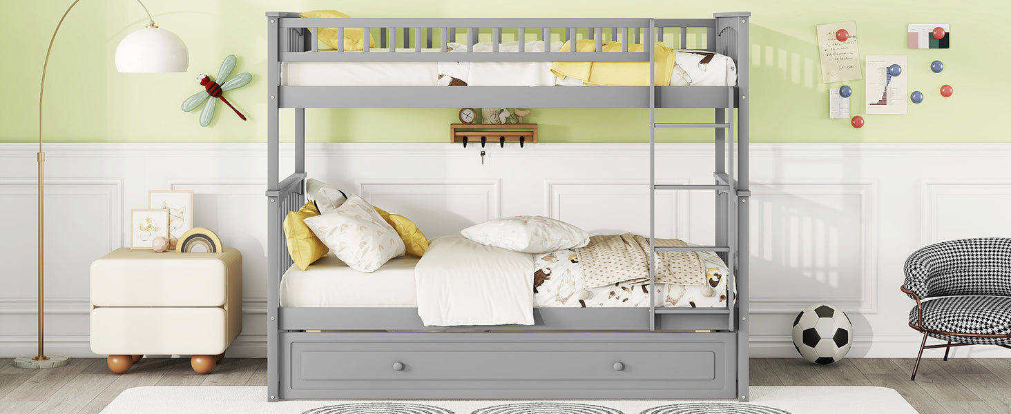 Twin over Twin Bunk Bed with Twin Size Trundle, Convertible Beds, Gray - Atlantic Fine Furniture Melbourne FL