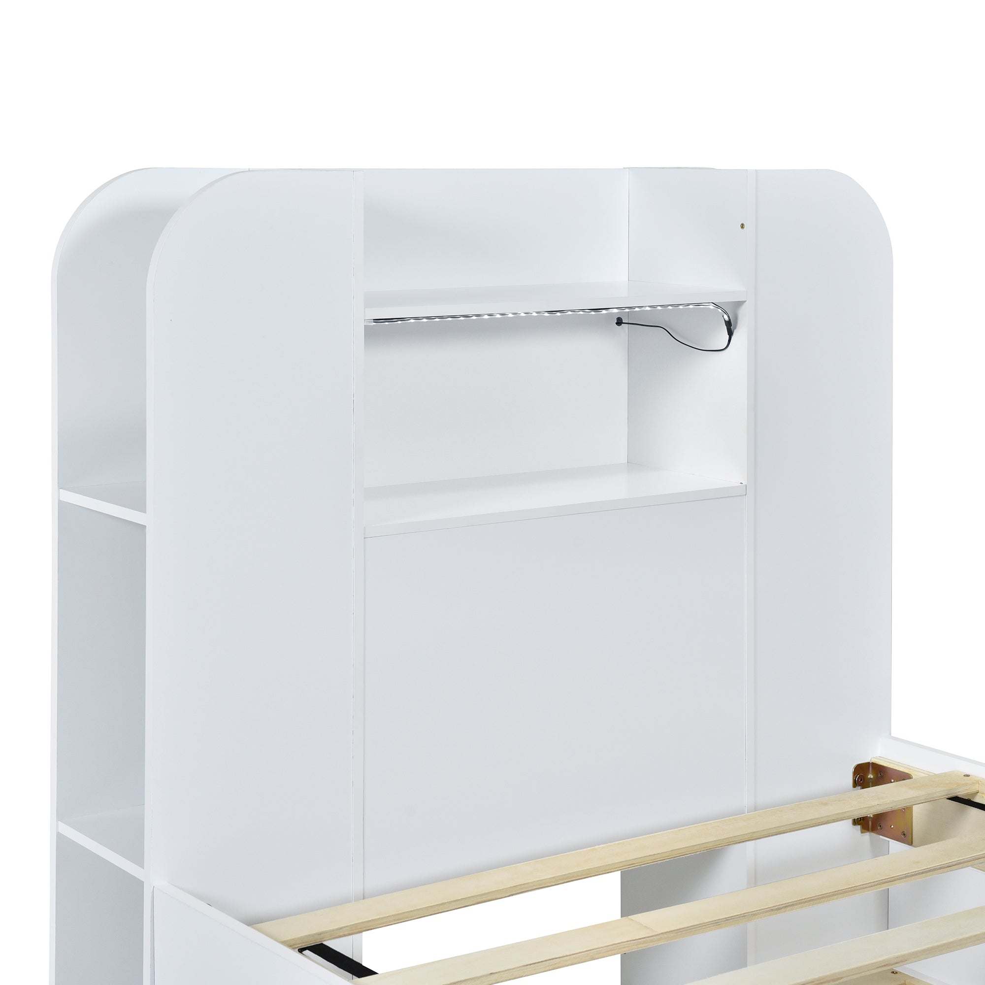 Twin Size Storage Platform Bed Frame with with Trundle and Light Strip Design in Headboard,White - Atlantic Fine Furniture Melbourne FL