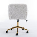Office Chair, Artificial Rabbit Hair Home Office Chair With Golden Metal Base, Adjustable Desk Chair Swivel Office Chair, Vanity Chair