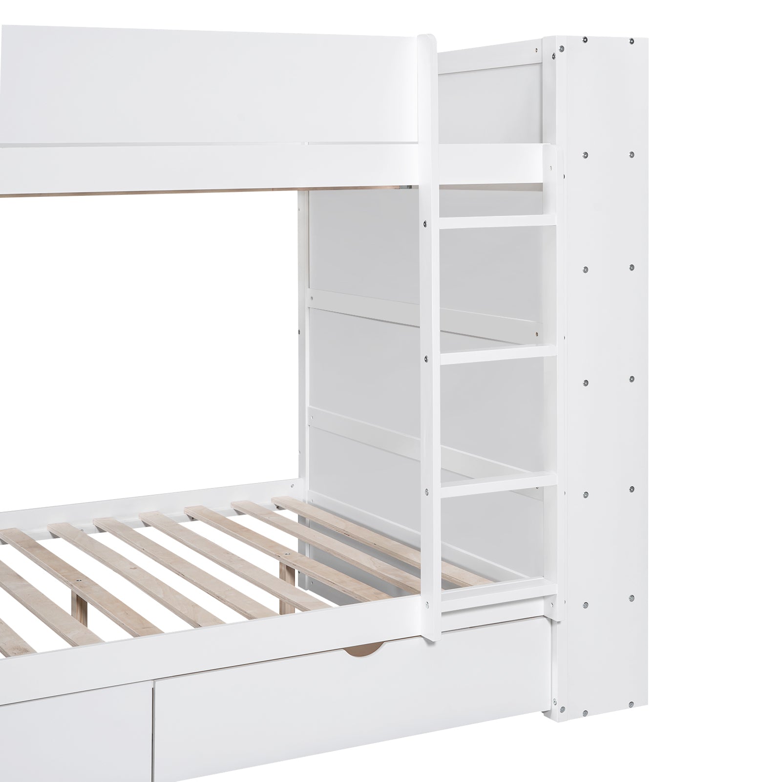 Full over Full Bunk Bed With 2 Drawers and Multi-layer Cabinet, White - Atlantic Fine Furniture Melbourne FL