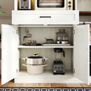 Farmhouse Kitchen Pantry Sideboard With Cabinet And Drawer, Multi Functional Kitchen Buffet With Hutch And Glass Holder, Microwave Stand With Charging Station - Brown / Antique White