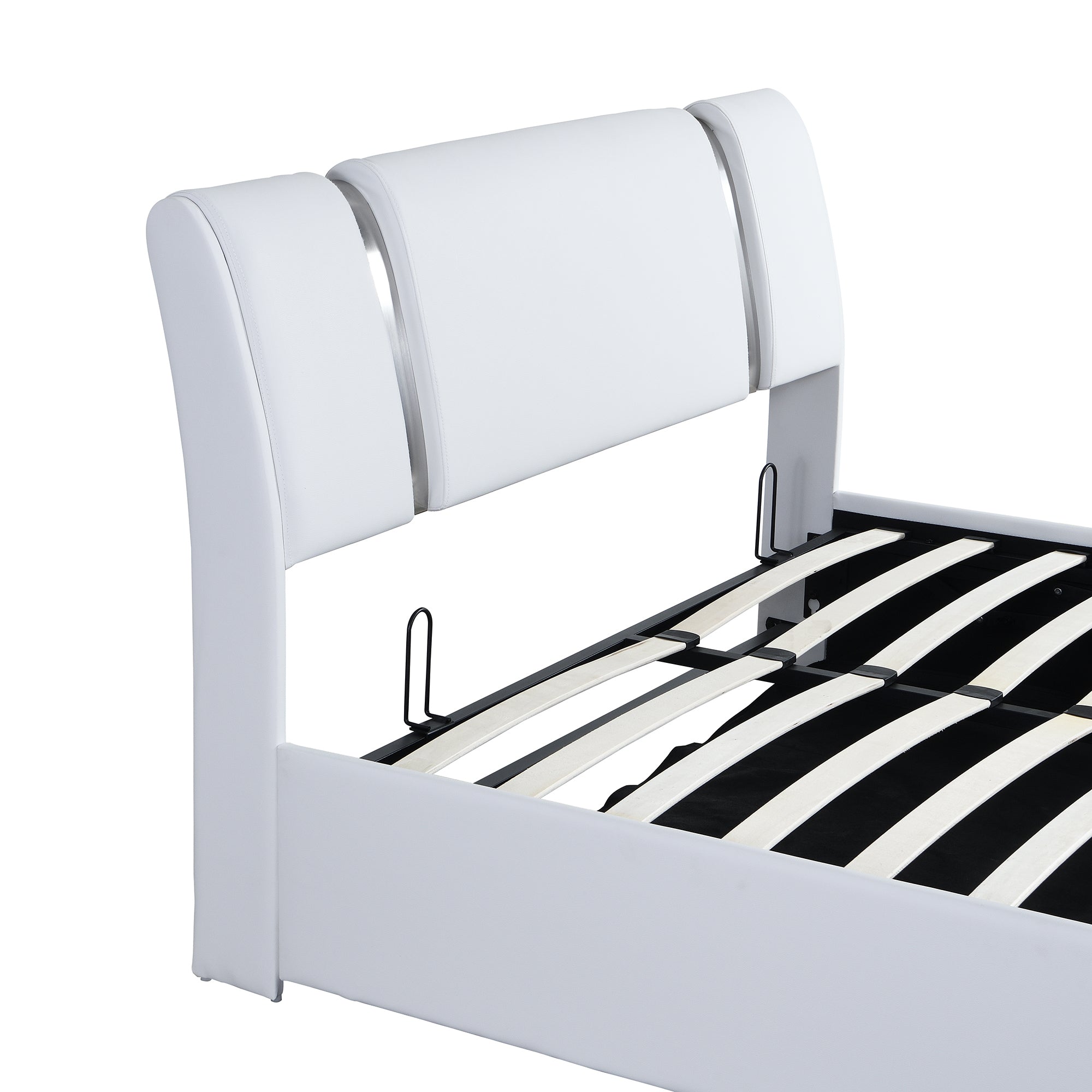 Queen Size Upholstered Faux Leather Platform bed with a Hydraulic Storage System, White - Atlantic Fine Furniture Melbourne FL