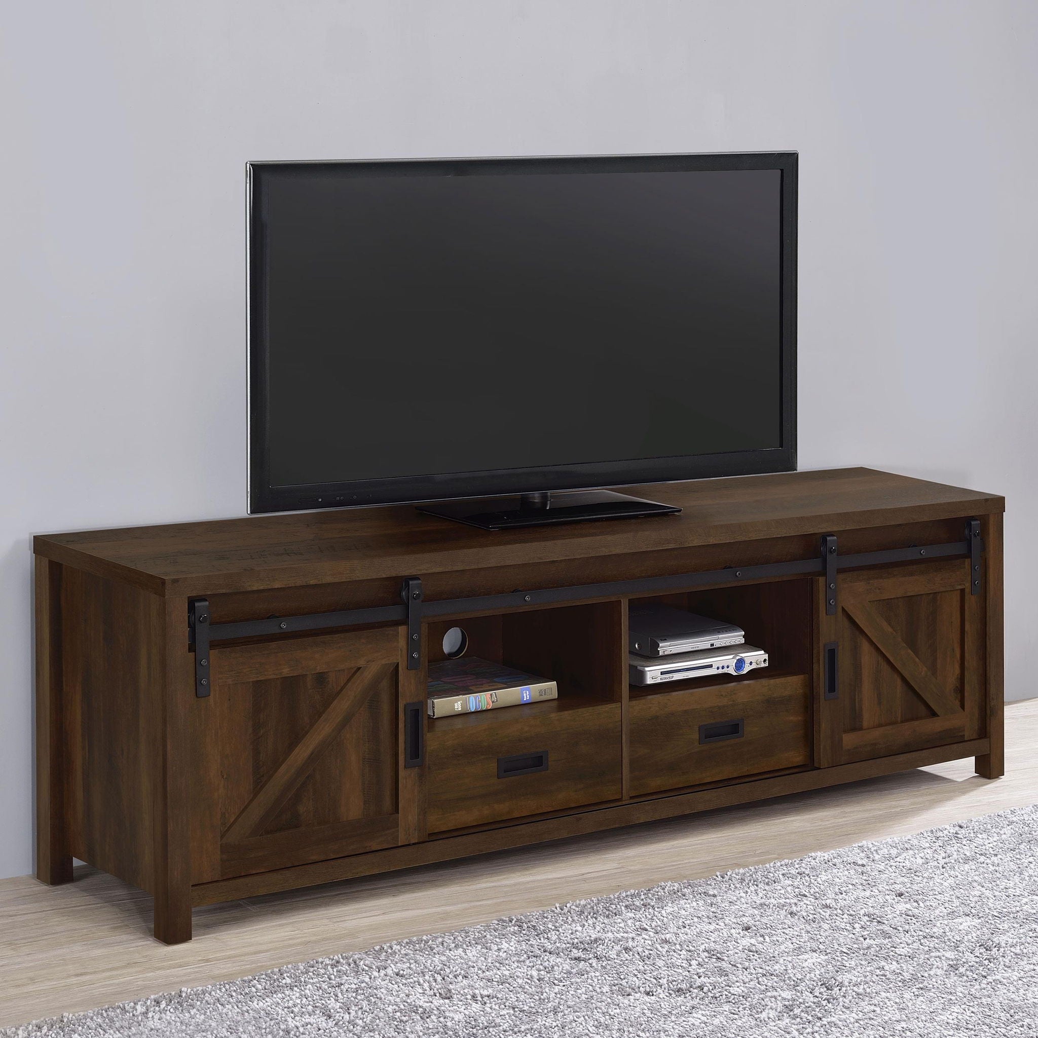 Madra 2-door Engineered Wood 79-inch TV Stand Dark Pine