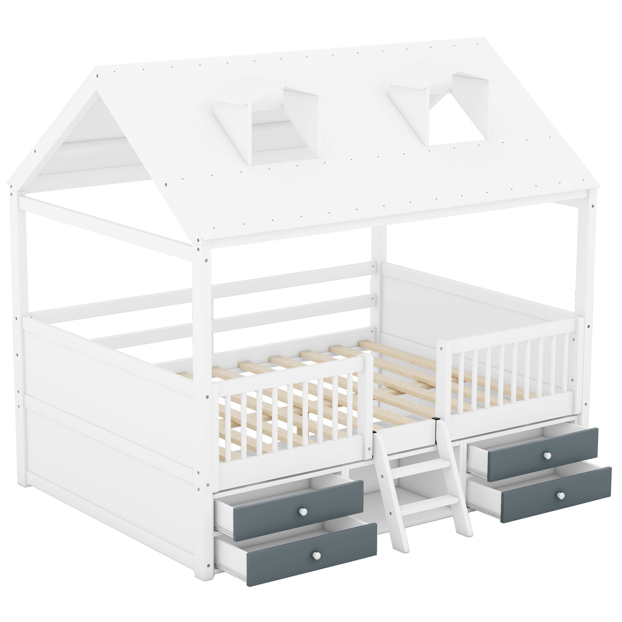 Full Size Wood Bed House Bed Frame,White - Atlantic Fine Furniture Melbourne FL