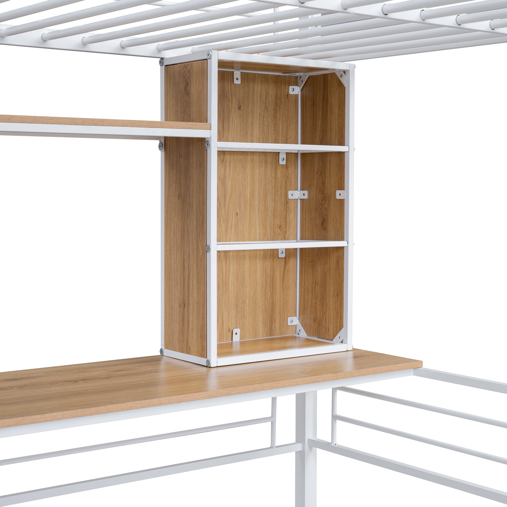 Full Size Loft Bed with Desk and Shelf, Loft Bed with Ladder,Full,White - Atlantic Fine Furniture Melbourne FL