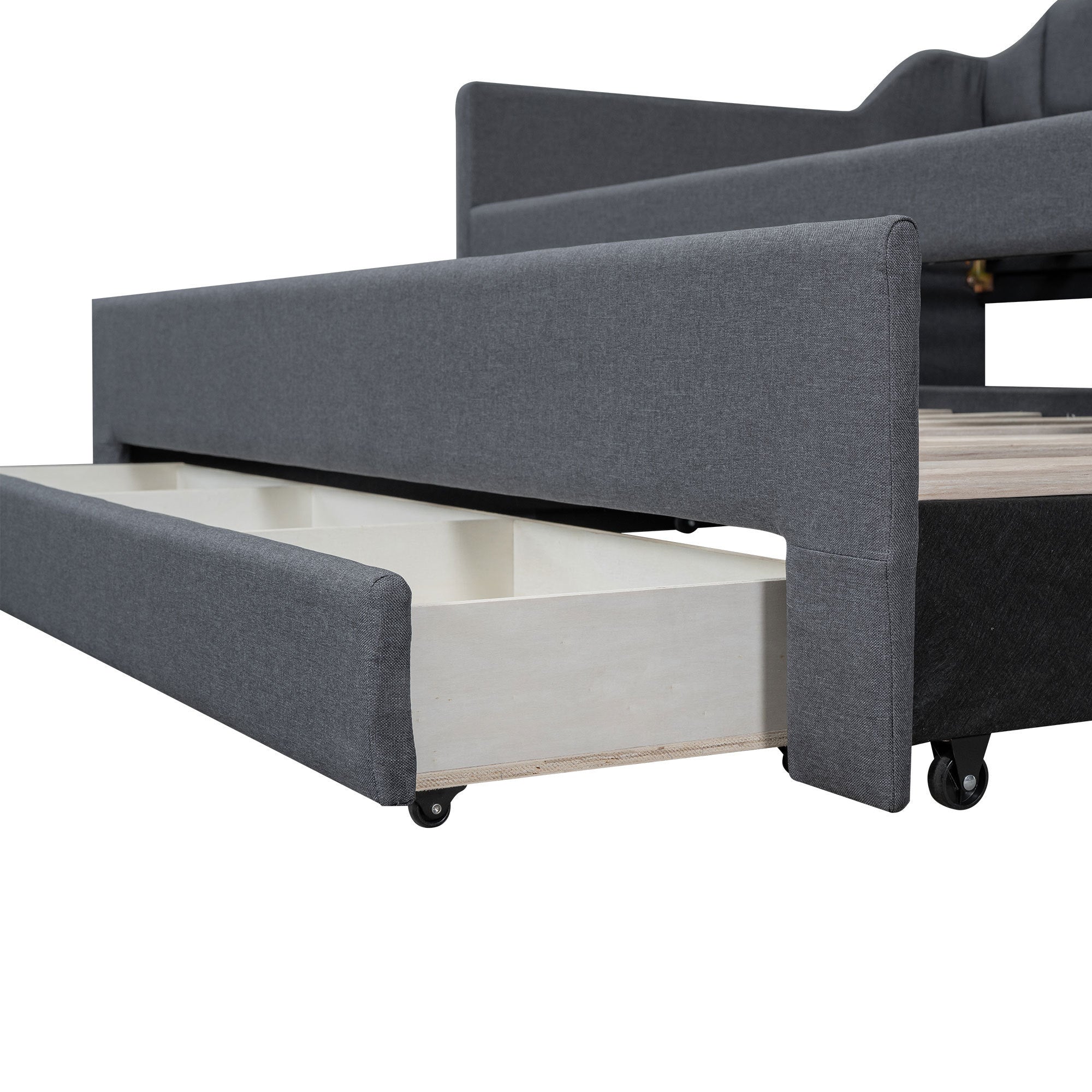 Twin Size Upholstered Daybed with Trundle and Three Drawers,Gray - Atlantic Fine Furniture Melbourne FL