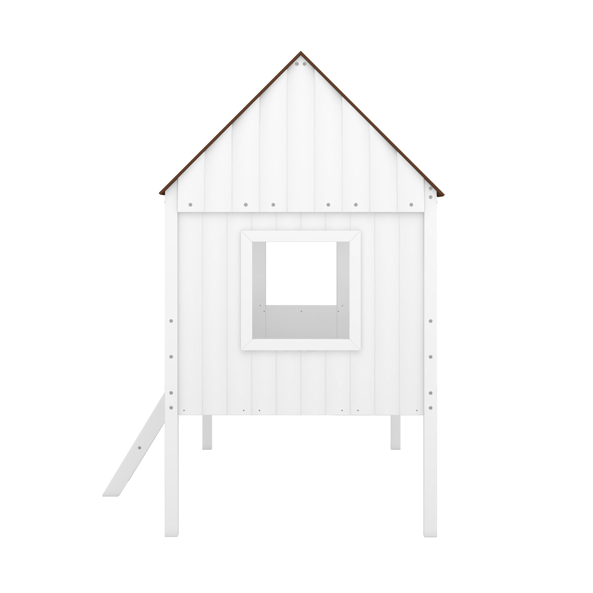 Twin Size Low Loft Wood House Bed with Two Side Windows (White+Brown)(OLD SKU: LP000037AAD) - Atlantic Fine Furniture Melbourne FL