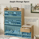 Shoe Storage Cabinet Rattan Shoe Storage Organizer With 2 Flip Drawers, A Storage Drawer And A Bench For Entryway, And Hallway - Light Brown