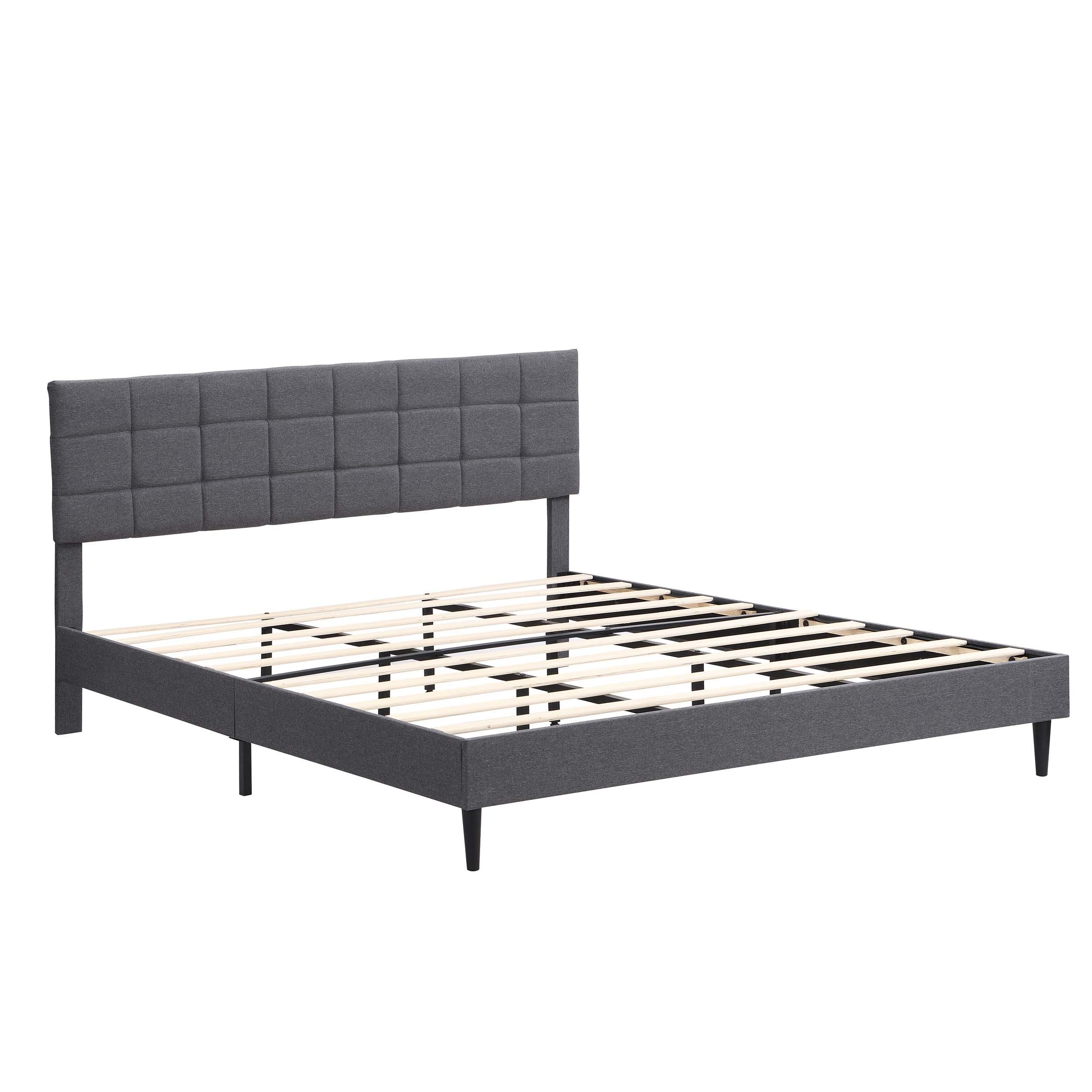 King Size Platform Bed Frame with Fabric Upholstered Headboard and Wooden Slats, No Box Spring Needed/Easy Assembly, Dark Grey - Atlantic Fine Furniture Melbourne FL