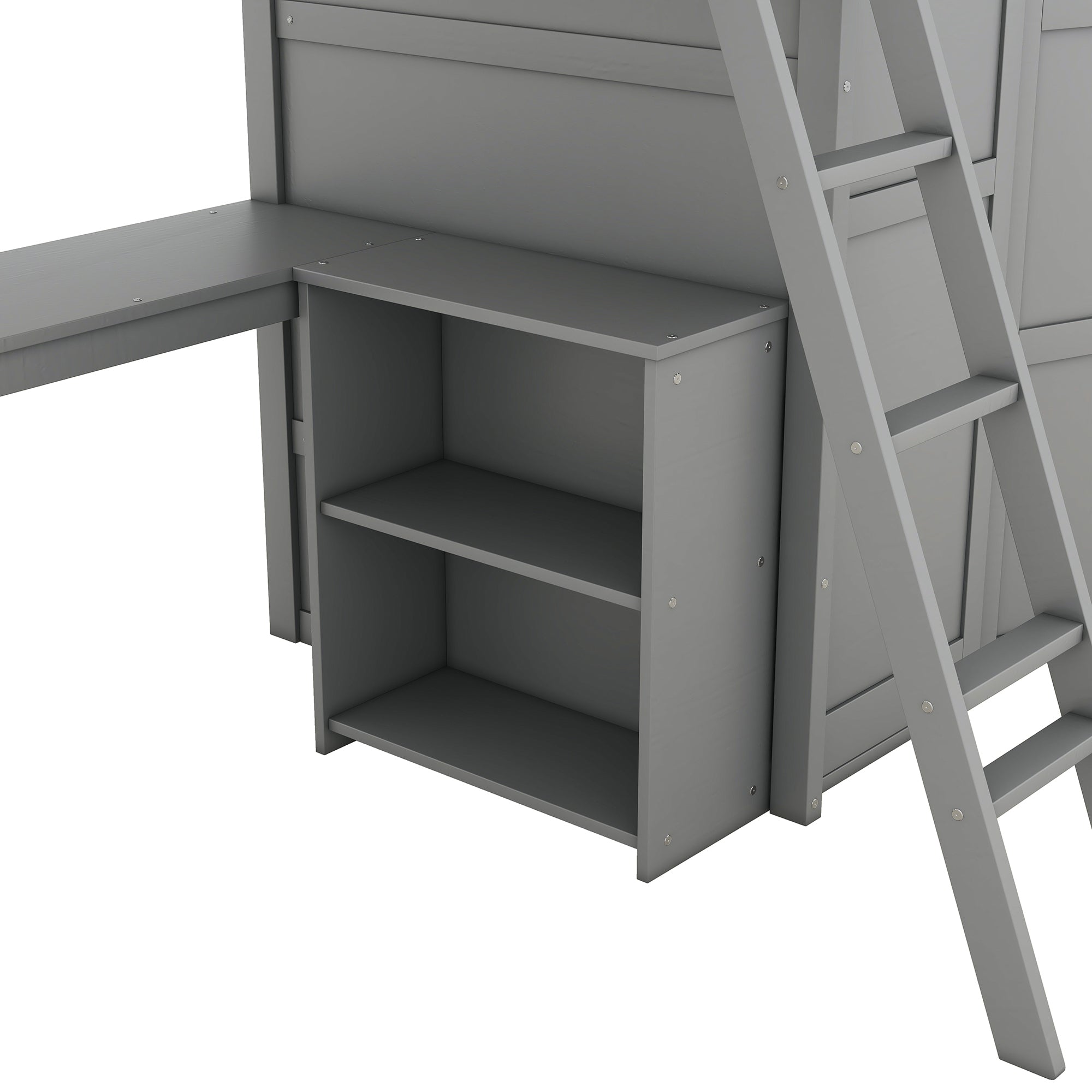 Twin size Loft Bed with Desk, Shelves and Wardrobe-Gray - Atlantic Fine Furniture Melbourne FL