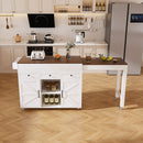 Modern Kitchen Island With Extendable Dining Table & Power Outlet - White