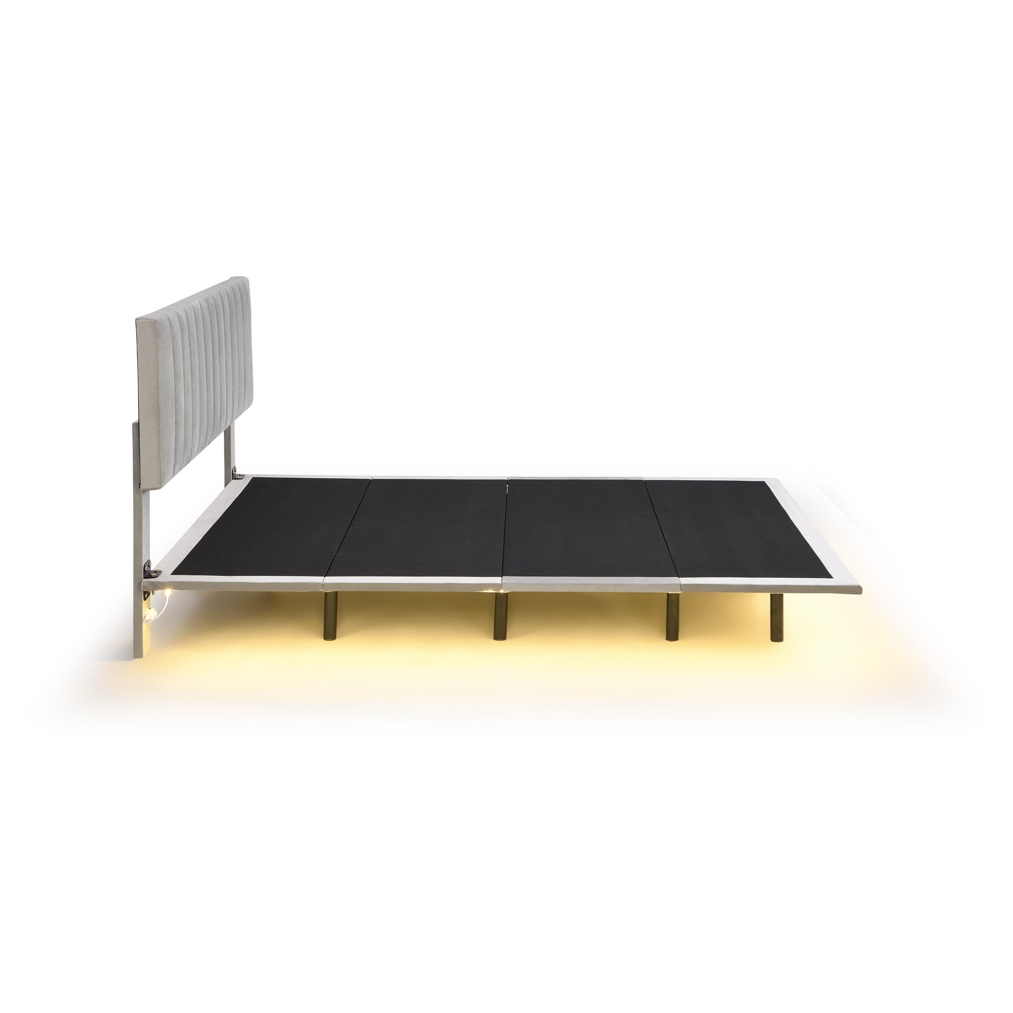 Queen Size Upholstered Bed with Sensor Light and Headboard, Floating Velvet Platform Bed, Gray - Atlantic Fine Furniture Melbourne FL