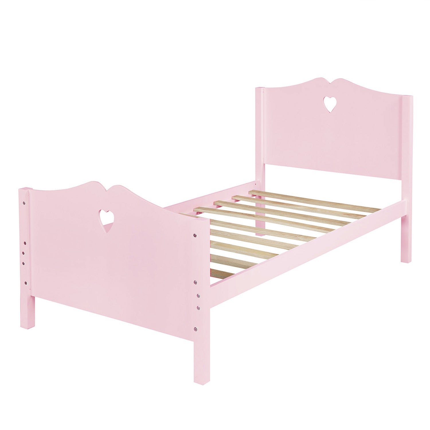 Twin Size Wood Platform Bed with Headboard,Footboard and Wood Slat Support (Pink)