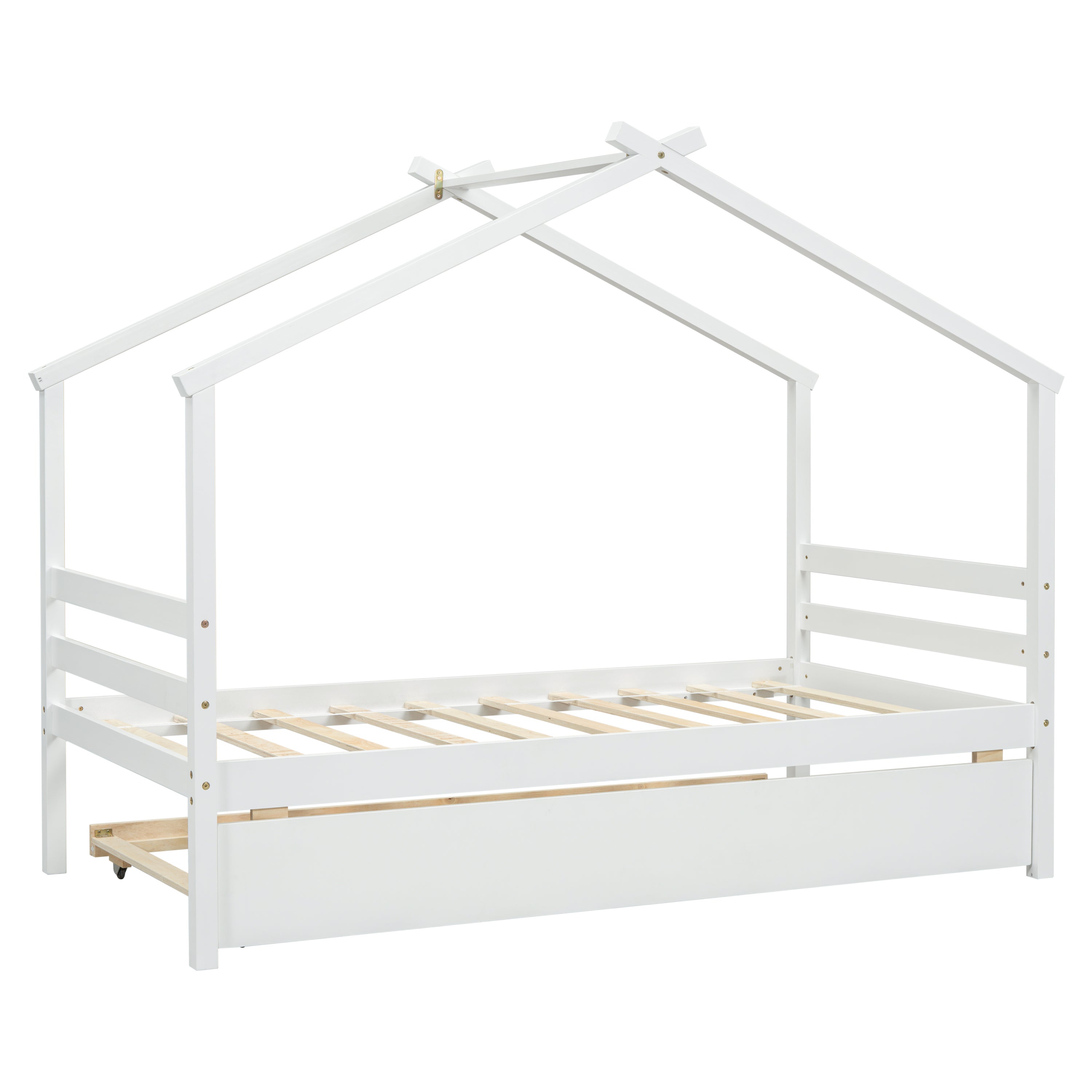 Twin Size House-shaped Bed with Trundle,White
