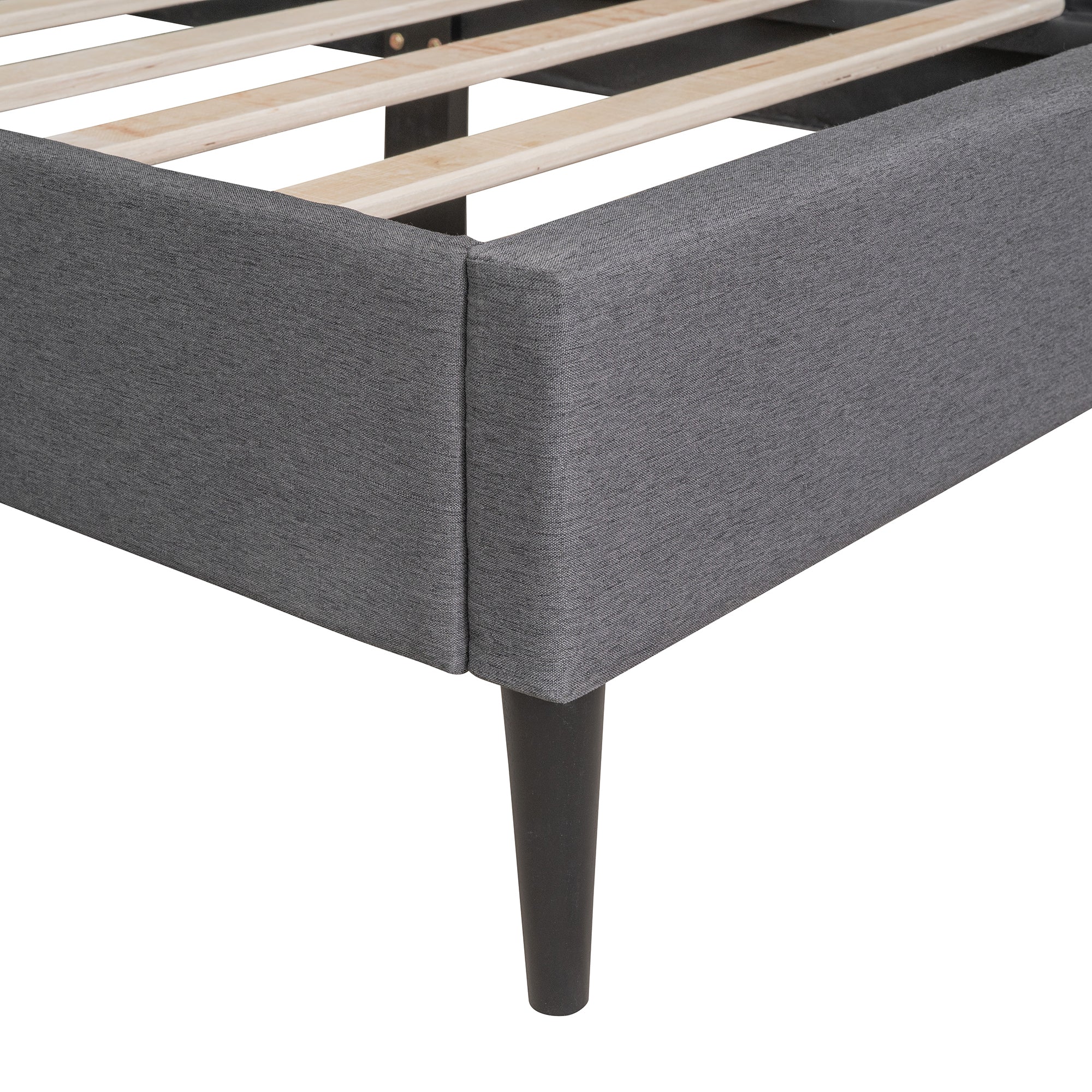 Upholstered Linen Platform Bed, Twin Size, Gray - Atlantic Fine Furniture Melbourne FL