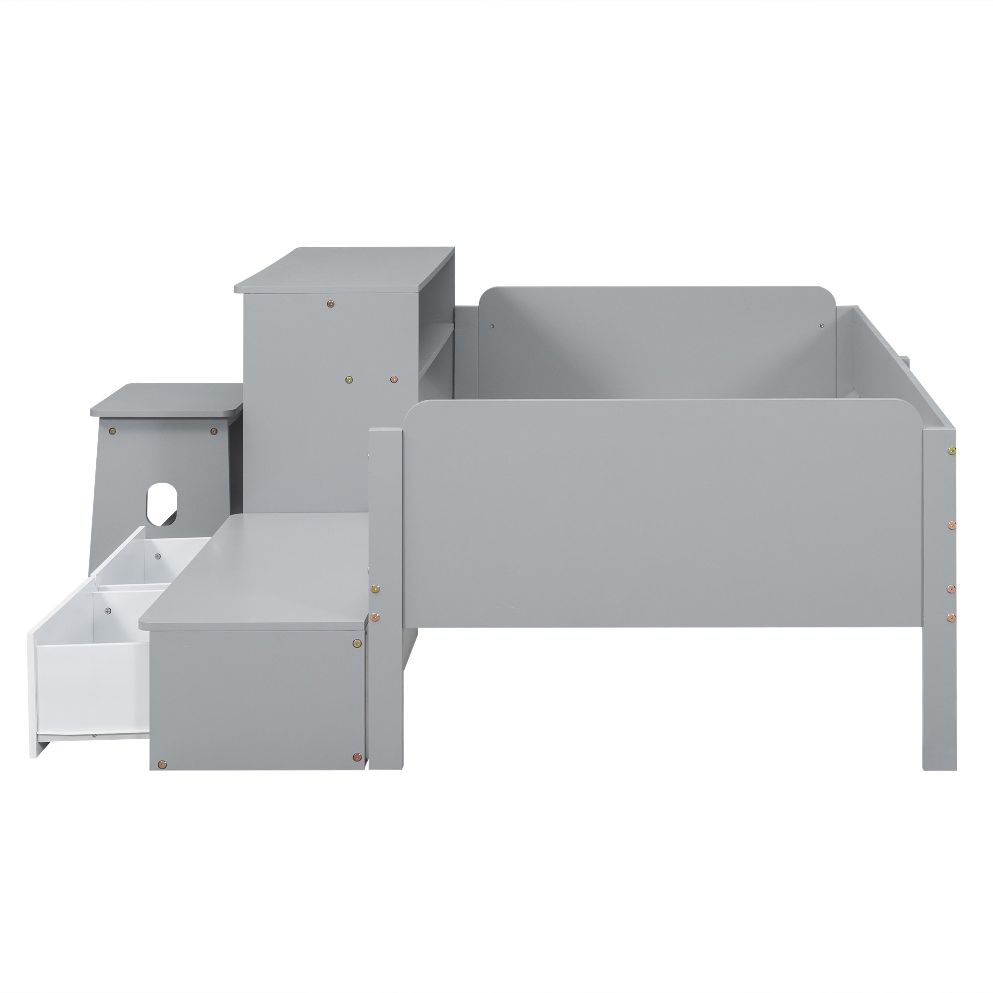 Wood Twin Size Platform Bed with 2 Drawers and 1 Chair&Desk Set, Gray+White - Atlantic Fine Furniture Melbourne FL