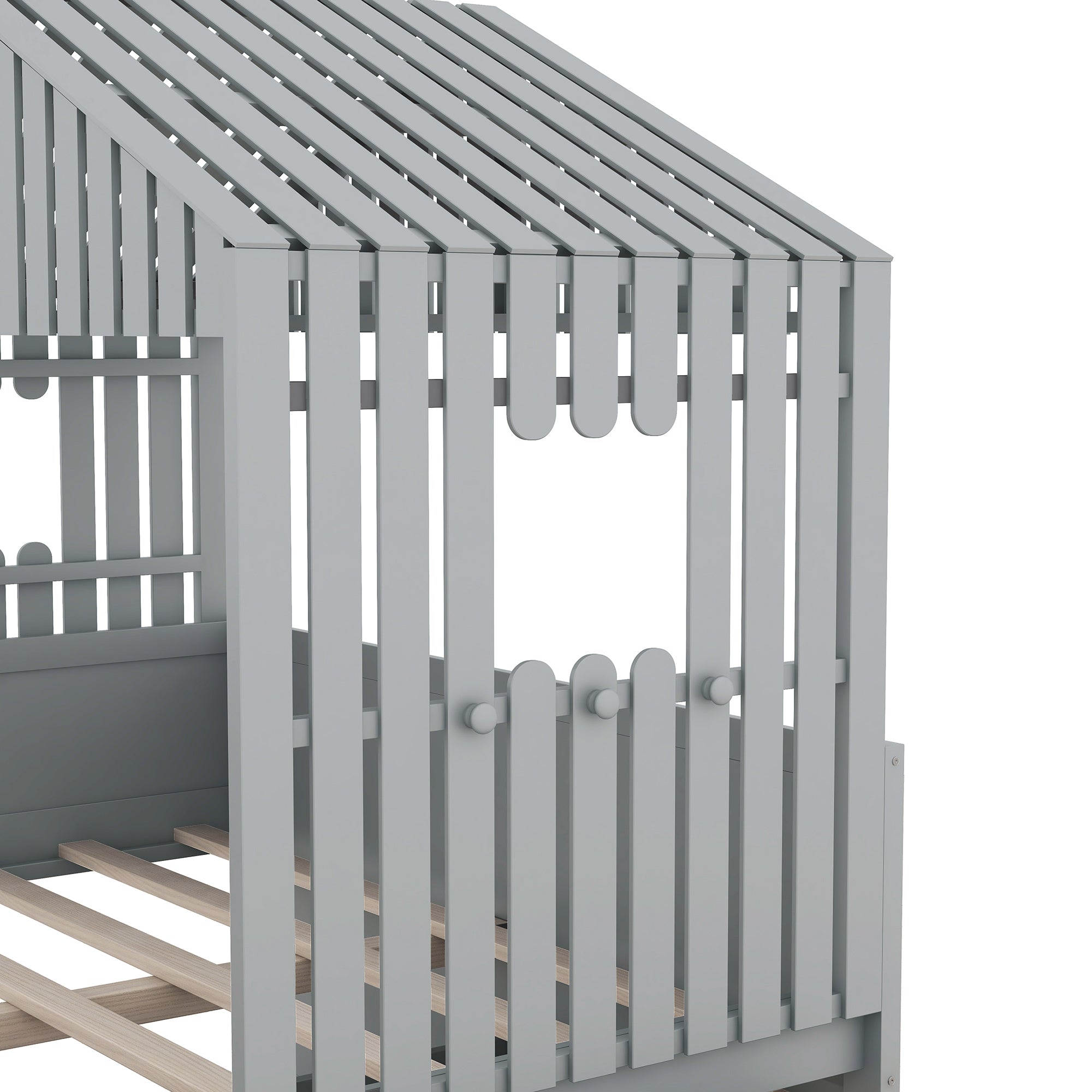 Full Size House Low Loft Bed with Four Drawers,Gray - Atlantic Fine Furniture Melbourne FL
