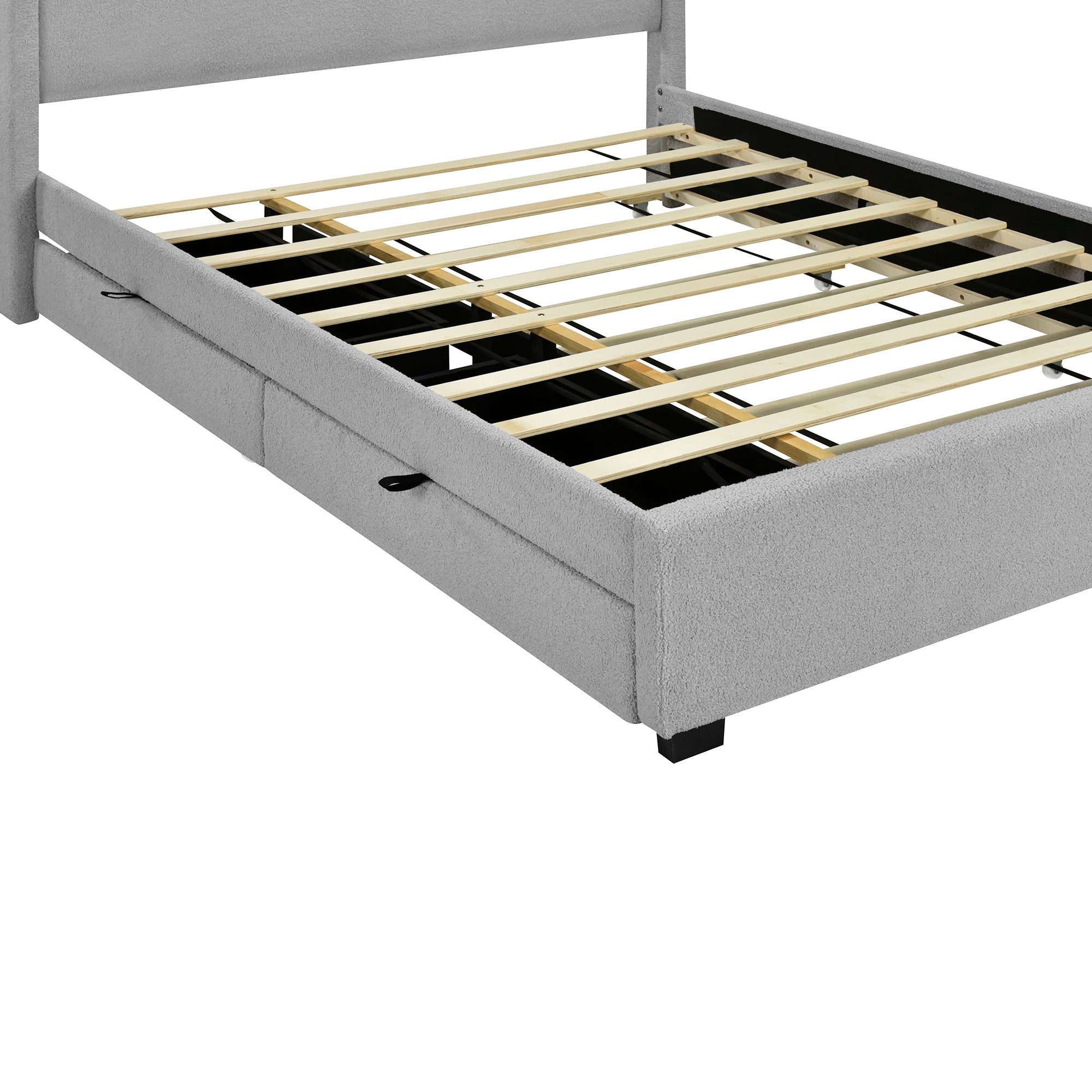 Full Size Upholstered Platform Bed with LED Frame, with Twin Size Trundle and 2 drawers, Teddy Fleece, Gray