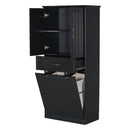 Modern Bathroom Storage Cabinet With Two Laundry Baskets, One Drawer, Adjustable Shelf