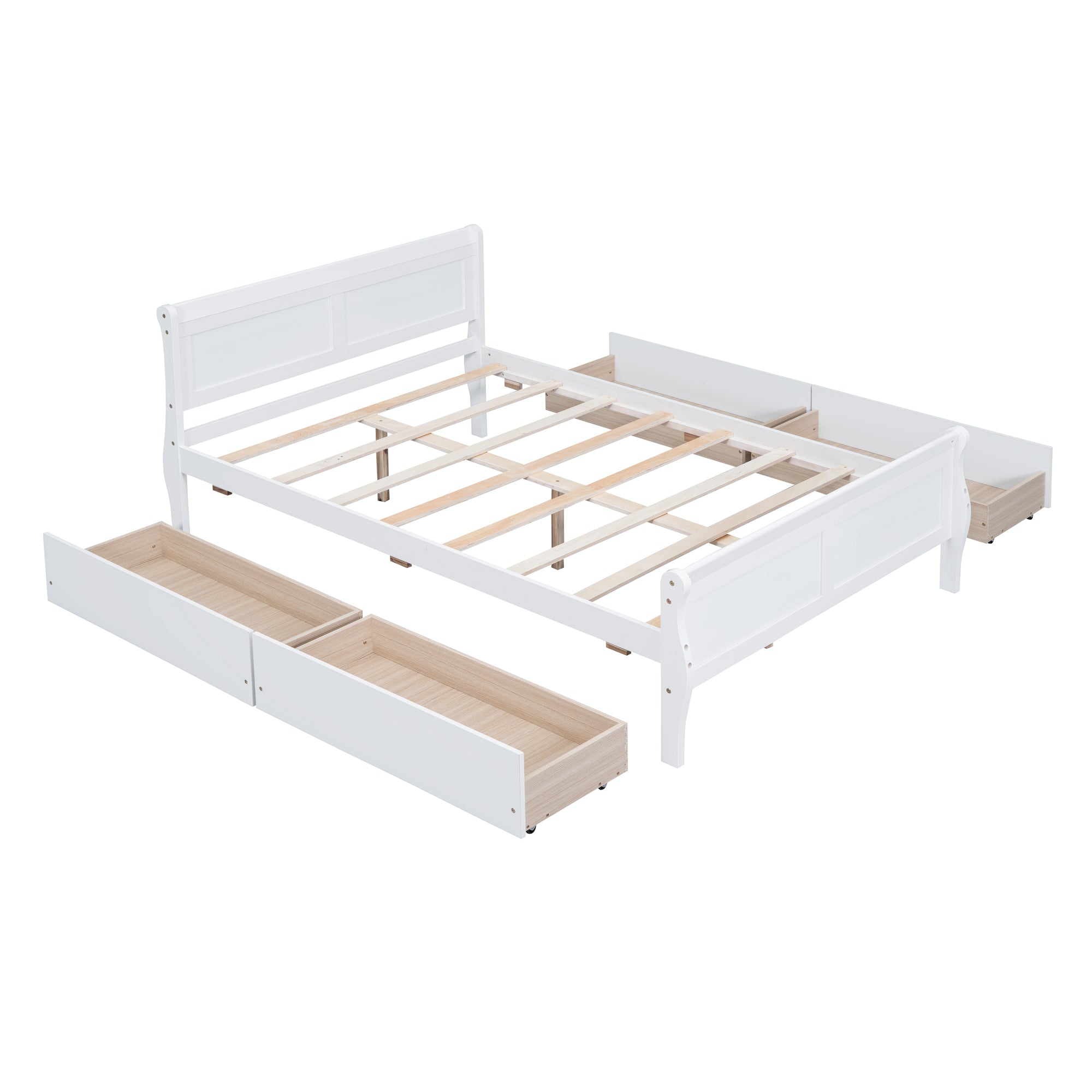 Full Size Wood Platform Bed with 4 Drawers and Streamlined Headboard & Footboard, White - Atlantic Fine Furniture Melbourne FL
