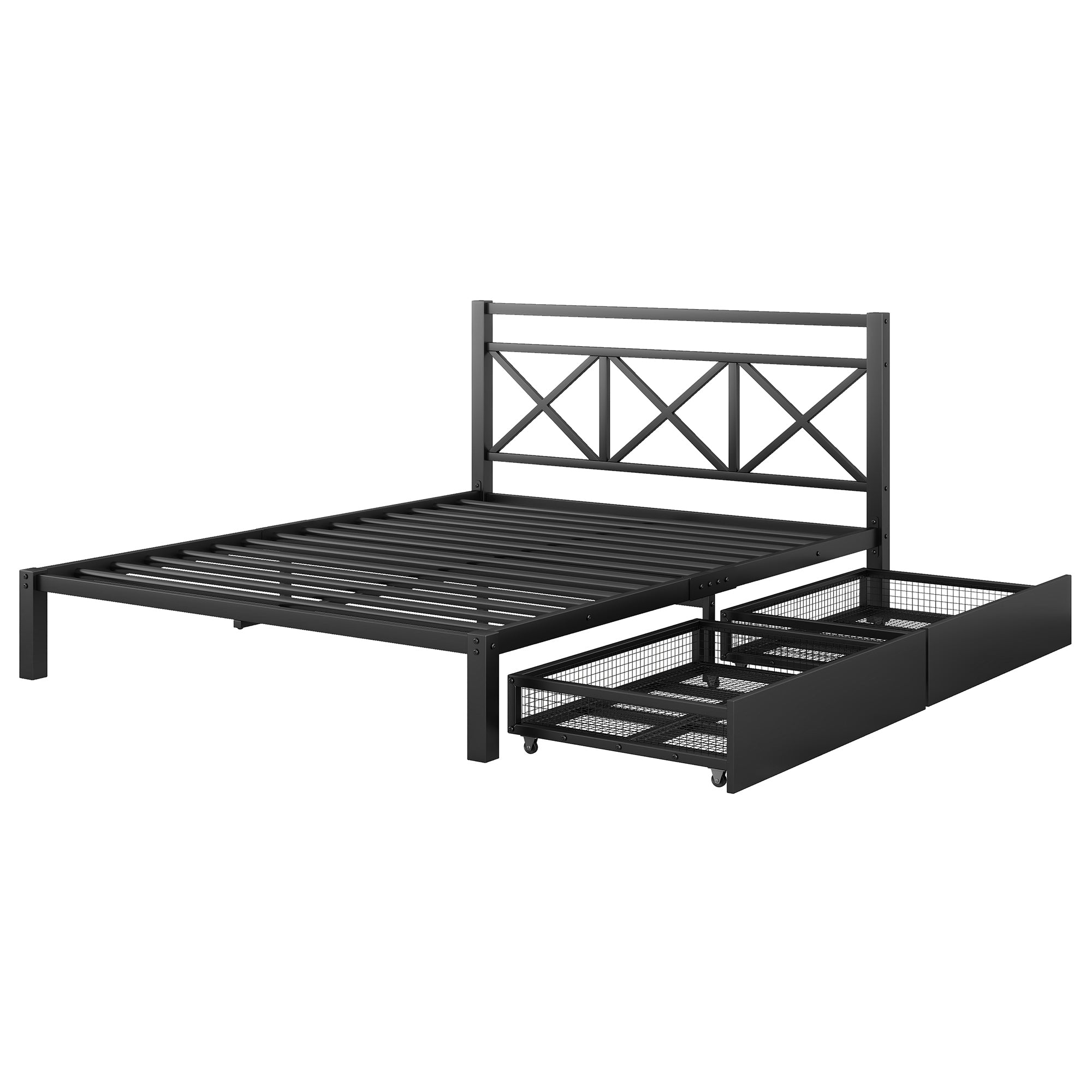 Metal Platform Bed with 2 Drawers, Queen (Black) - Atlantic Fine Furniture Melbourne FL