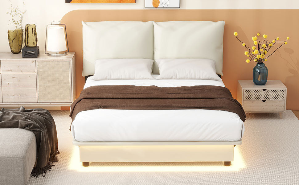 Full Size Upholstered Platform Bed with Sensor Light and Ergonomic Design Backrests, White - Atlantic Fine Furniture Melbourne FL