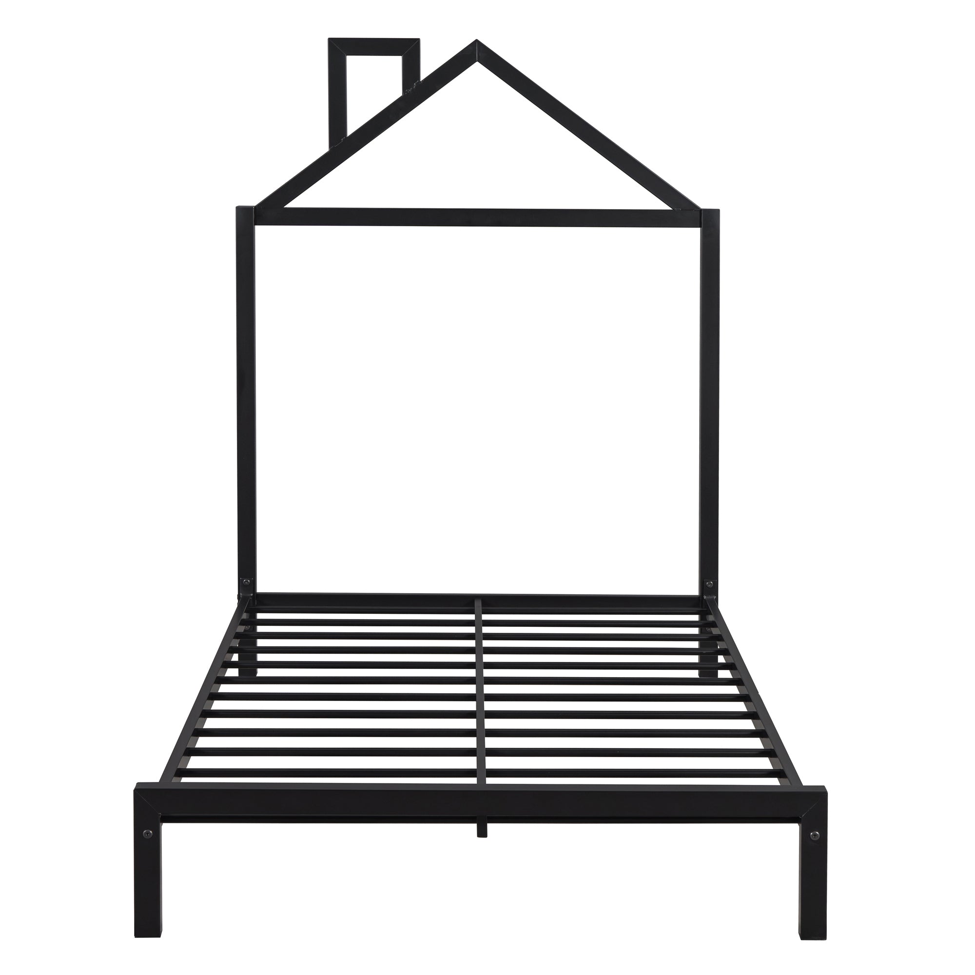 Twin Size Metal Platform Bed with House-Shaped Headboard Design, Black - Atlantic Fine Furniture Melbourne FL