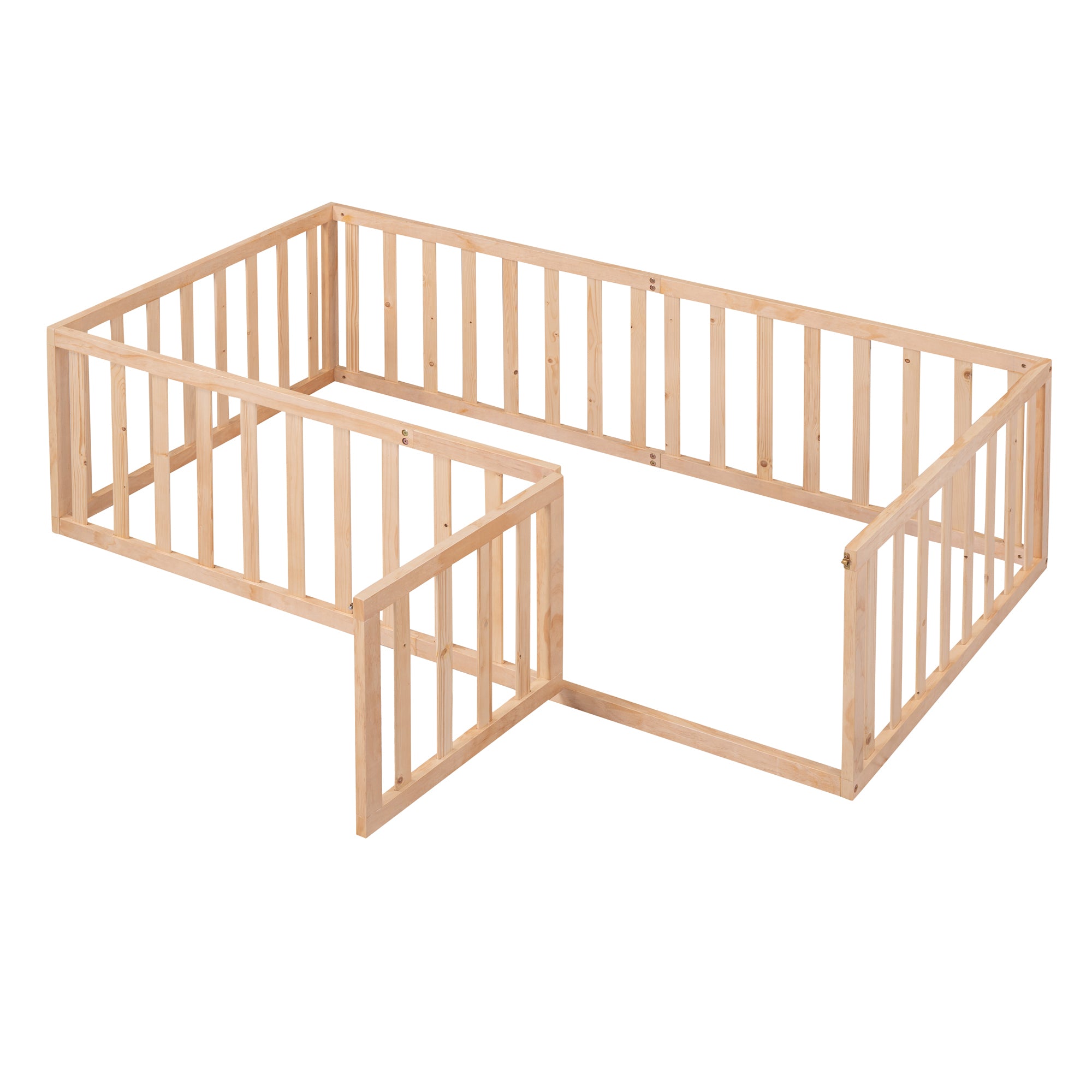 Twin Size Wood Floor Bed Frame with Fence and Door, Natural(OLD SKU :WF289661AAM)