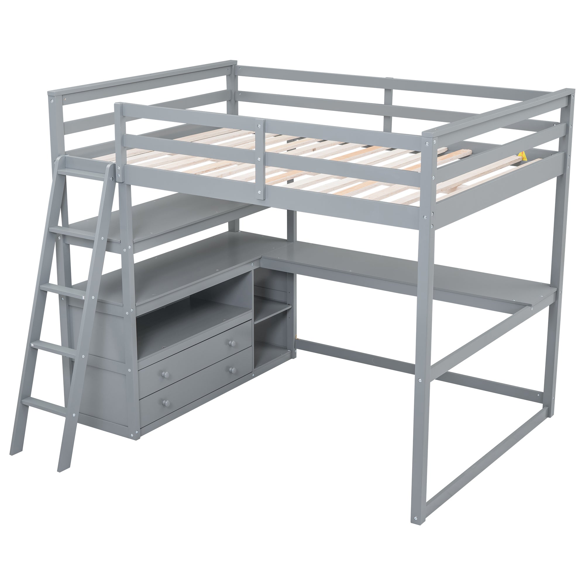 Full Size Loft Bed with Desk and Shelves,Two Built-in Drawers,Gray(Old SKU: GX000416AAE) - Atlantic Fine Furniture Melbourne FL
