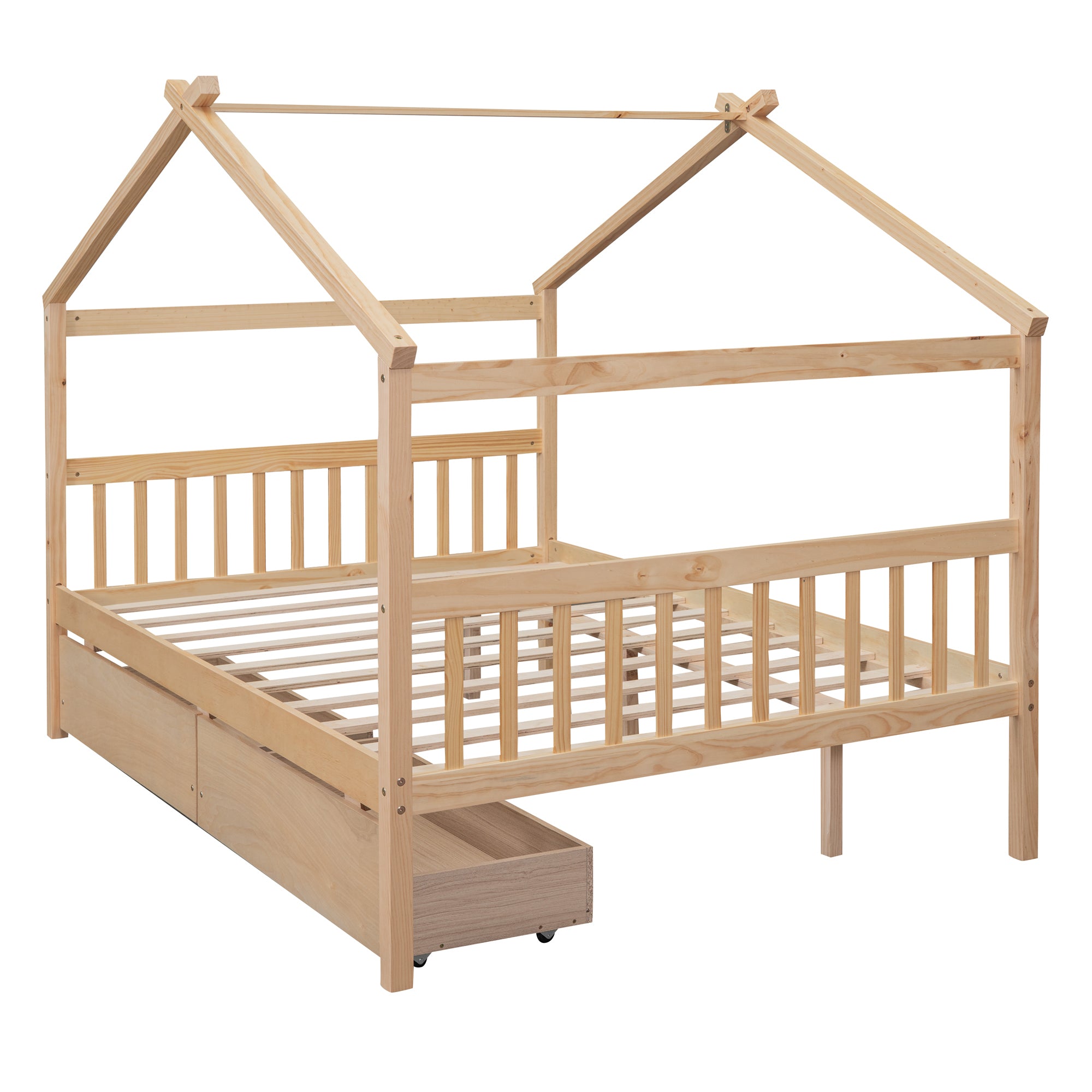 Full Size Wooden House Bed with Drawers, Natural - Atlantic Fine Furniture Melbourne FL