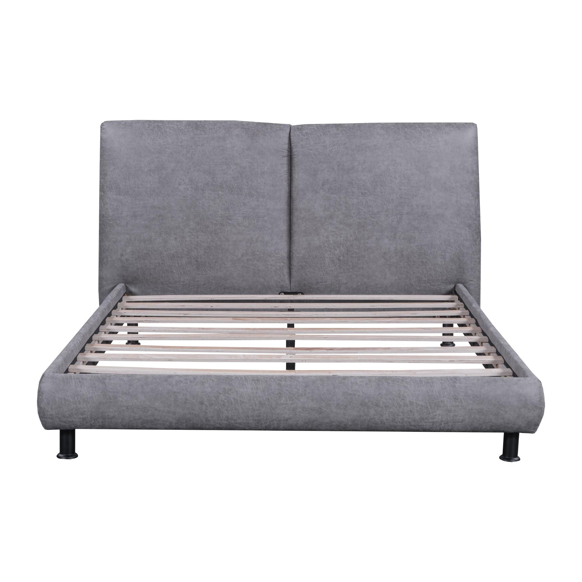 Queen Size Upholstered Platform Bed with Two Large Headrests and Thick Fabric, Polyester, Gray - Atlantic Fine Furniture Melbourne FL