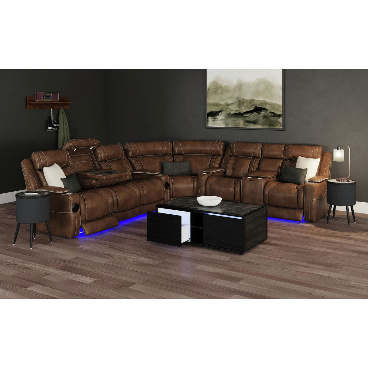 Halo Round Smart End Table in Black by Elements International, view 7