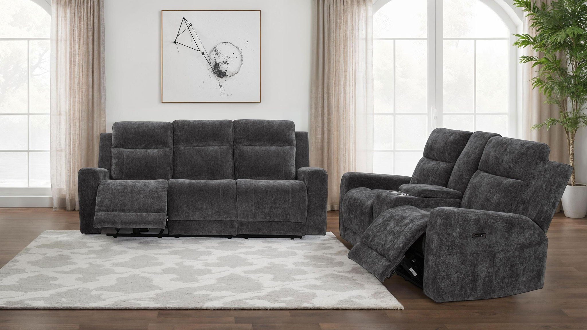 Kennett 2-piece Chenille Power Reclining Sofa Set Dark Grey