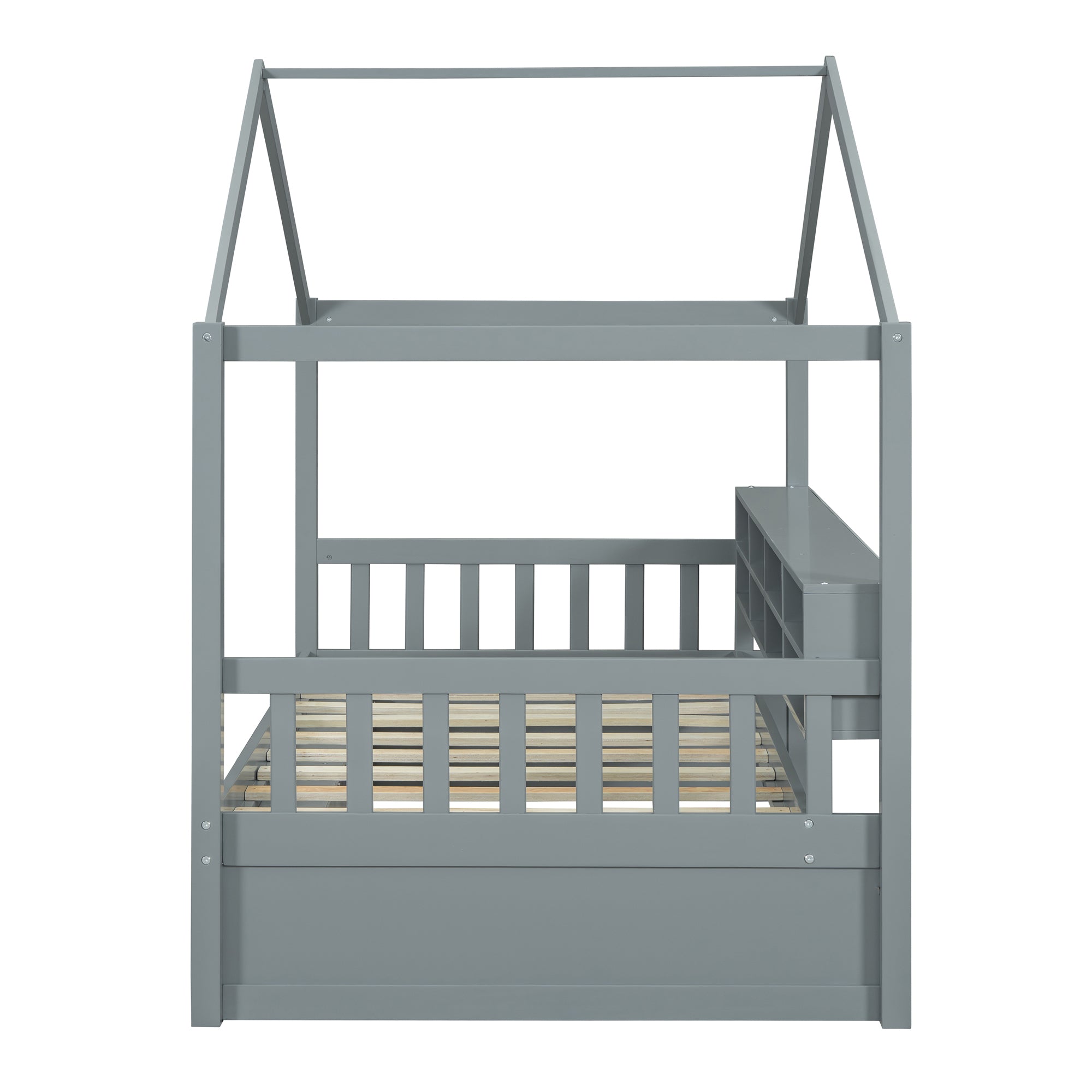 Twin Size Wooden House Bed with Shelves and a Mini-cabinet, Gray - Atlantic Fine Furniture Melbourne FL