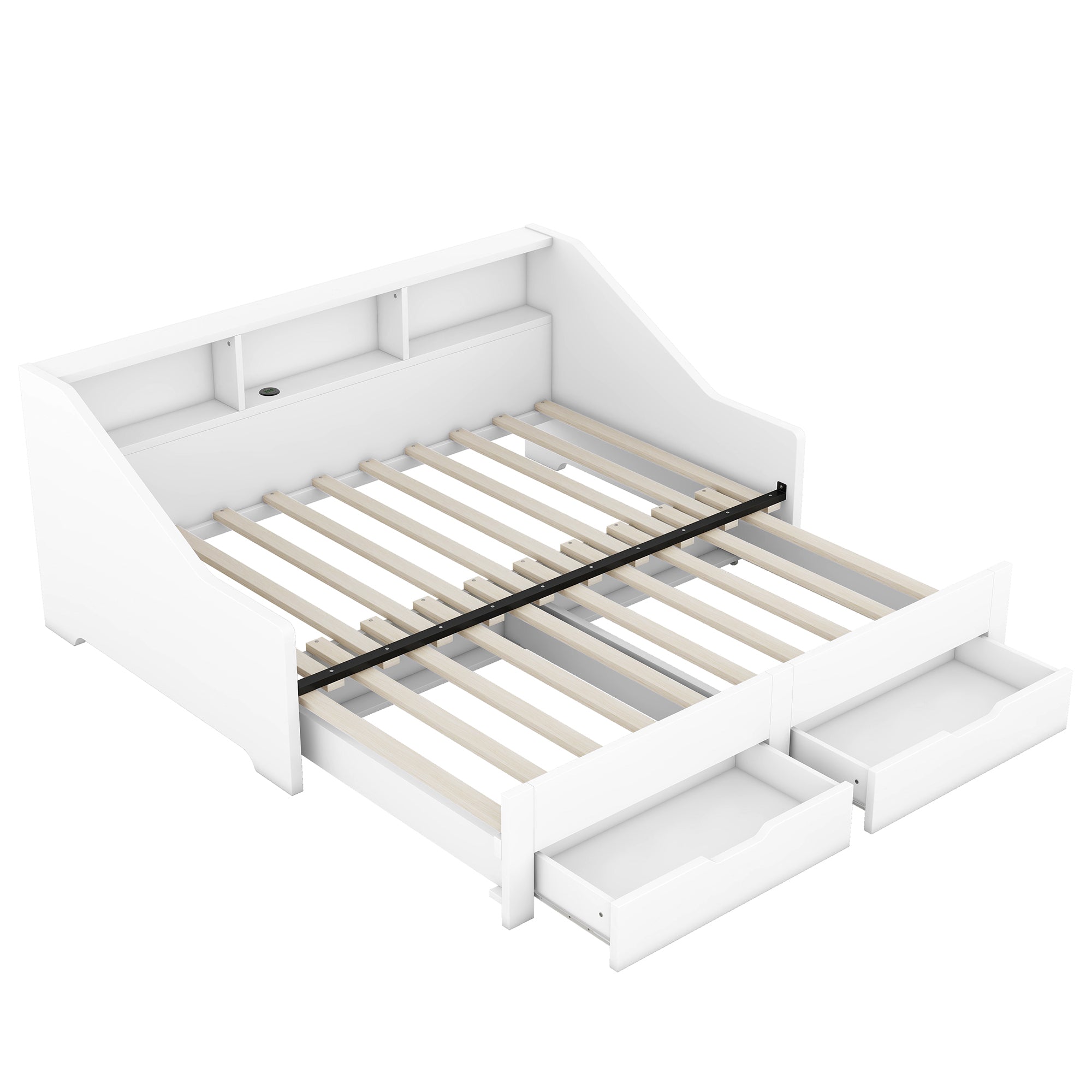 Twin to King Size Daybed Frame with Storage Bookcases and Two Drawers,Charging Design,White - Atlantic Fine Furniture Melbourne FL