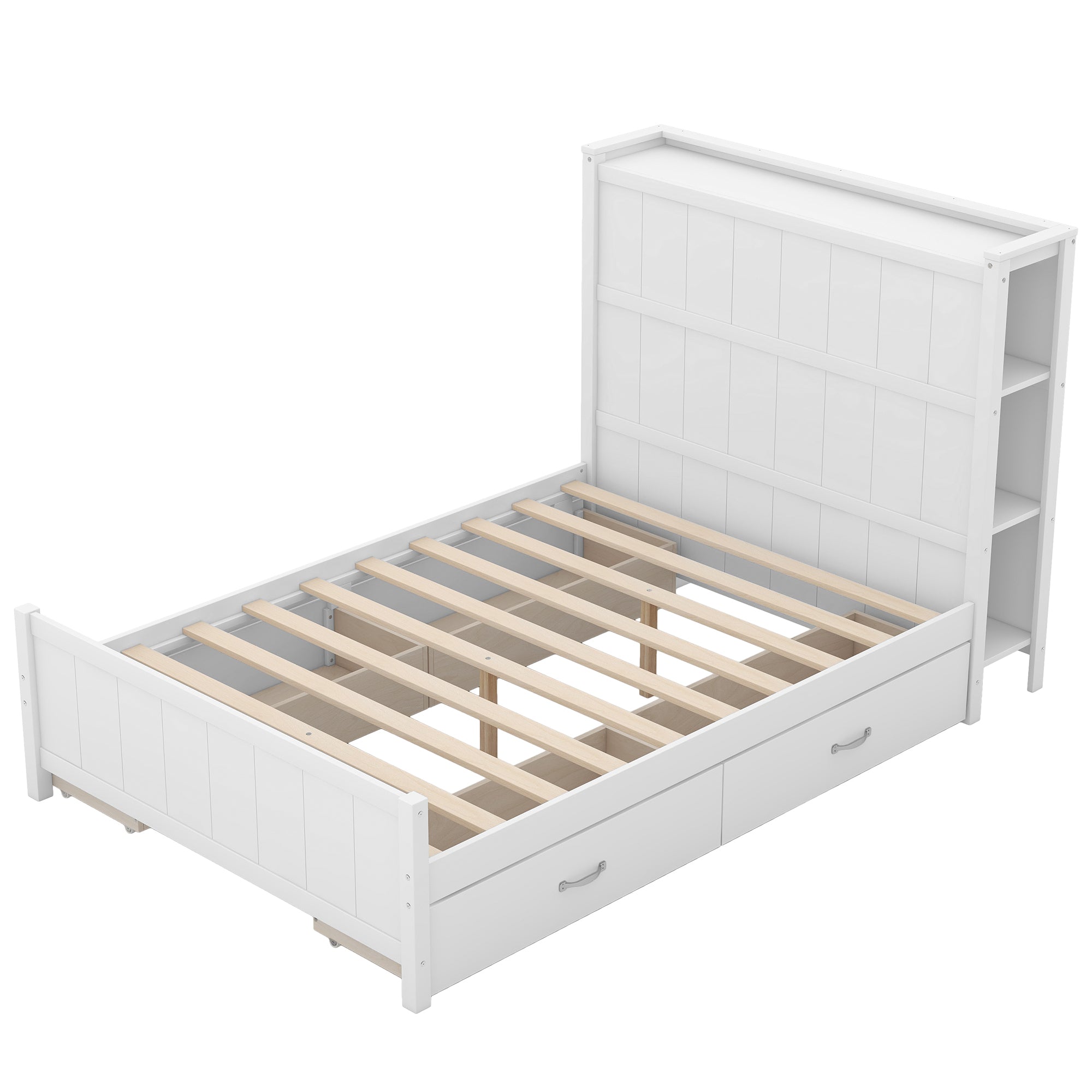Full Size Platform Bed with Drawers and Storage Shelves, White - Atlantic Fine Furniture Melbourne FL