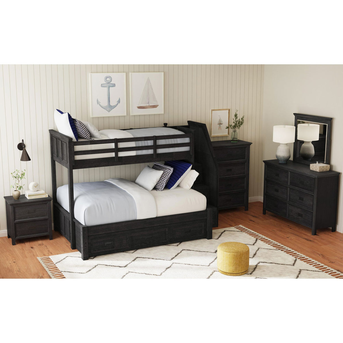 Hampton Kids Bunk With Staircase And Trundle in Black by Elements International, view 21