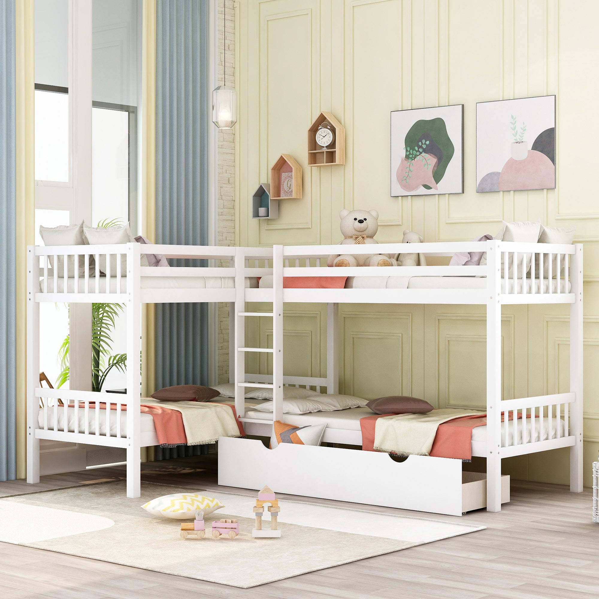 Twin L-Shaped Bunk bed with Drawers-Gray(OLD SKU :LP000038AAK) - Atlantic Fine Furniture Melbourne FL