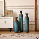 Modern Droplet Shaped Floor Vase Set, Glazed Metal Decorative Vases 3 Piece Home Decor - Aqua Blue