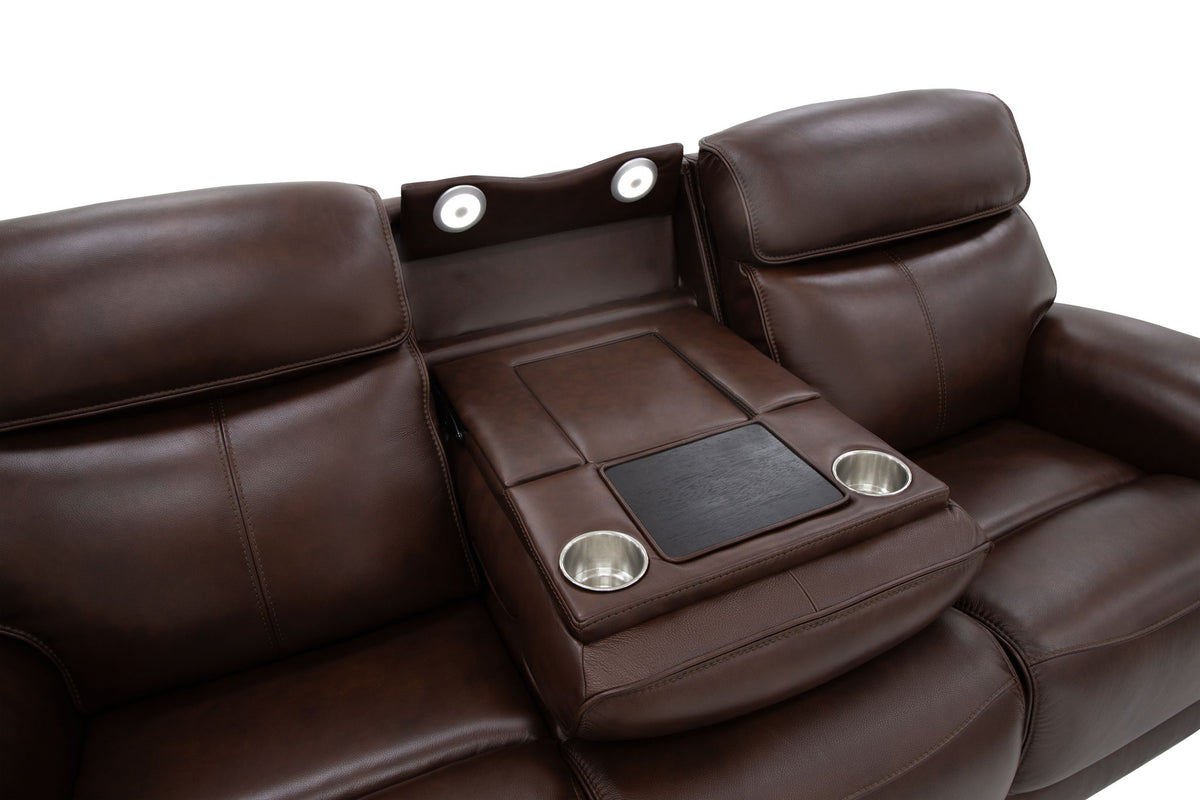 Walker - Power Reclining Sofa With Console, Power Headrest & Lumbar - Dark Brown