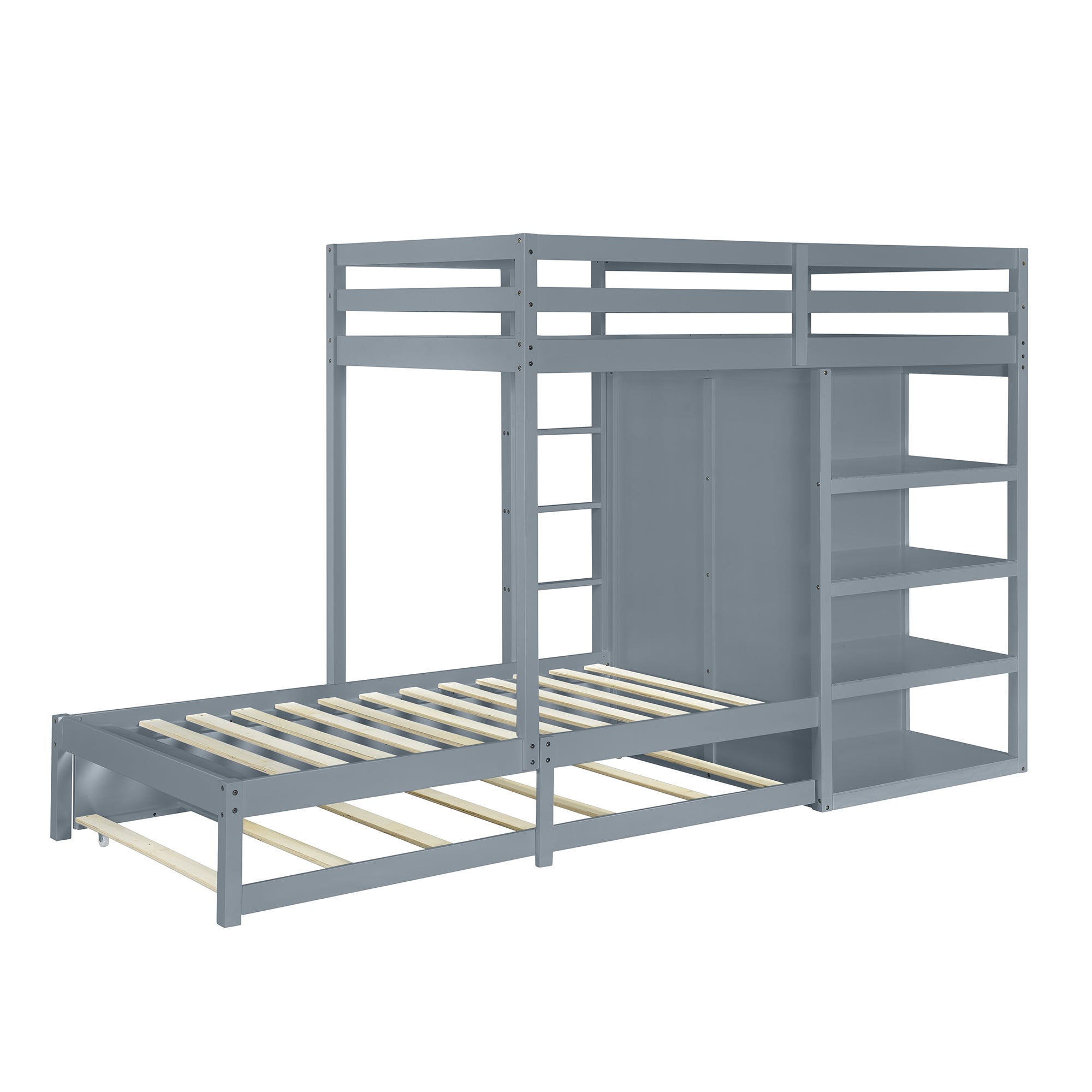 Twin-over-twin Bunk Bed with Wardrobe, Drawers and Shelves, Gray - Atlantic Fine Furniture Melbourne FL