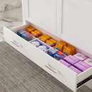 43" Bathroom Vanity With Artificial Marble Carrara Top Set, Multi Functional Cabinet With Doors And Drawer - White