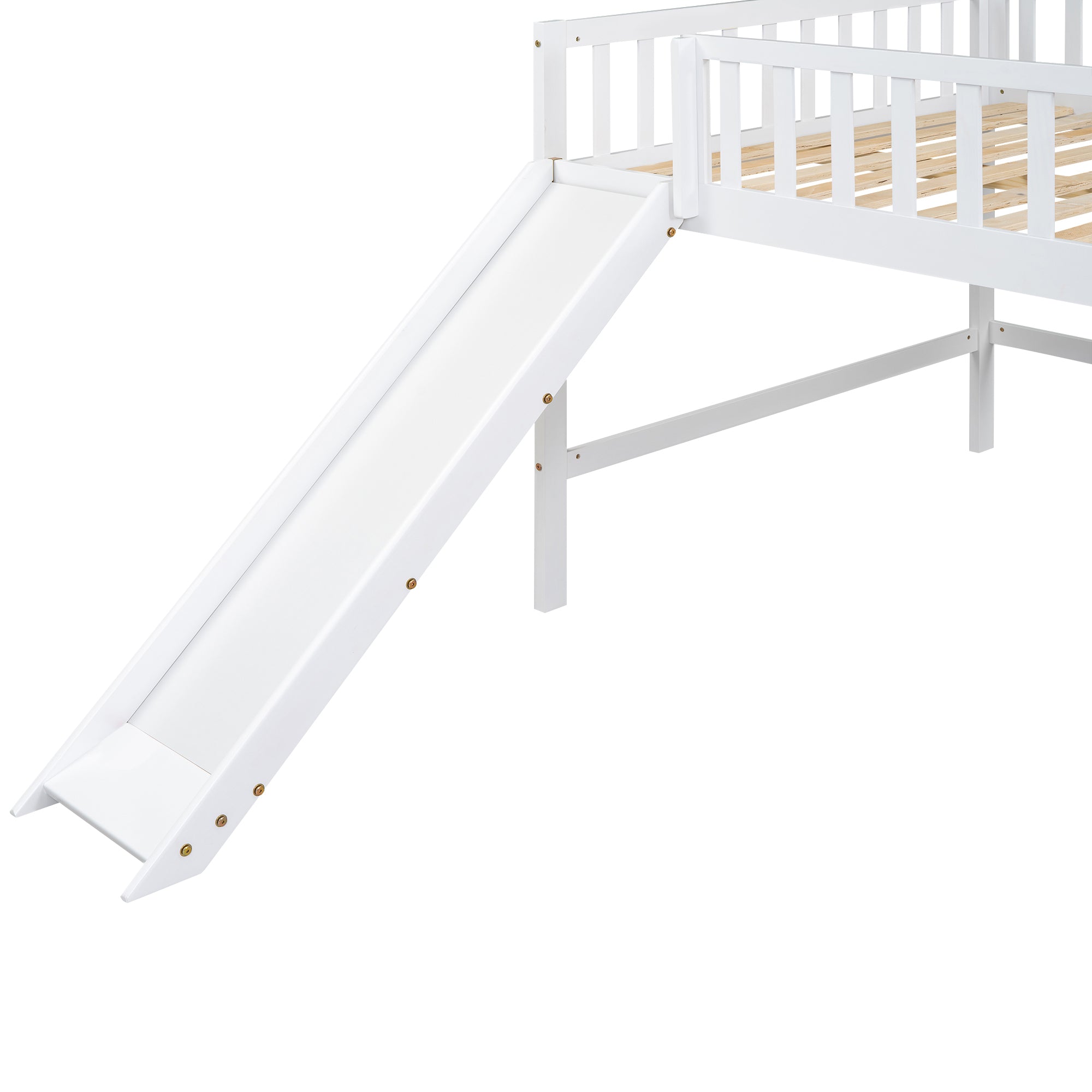 Full Size Low Loft Bed with Ladder and Slide,White - Atlantic Fine Furniture Melbourne FL