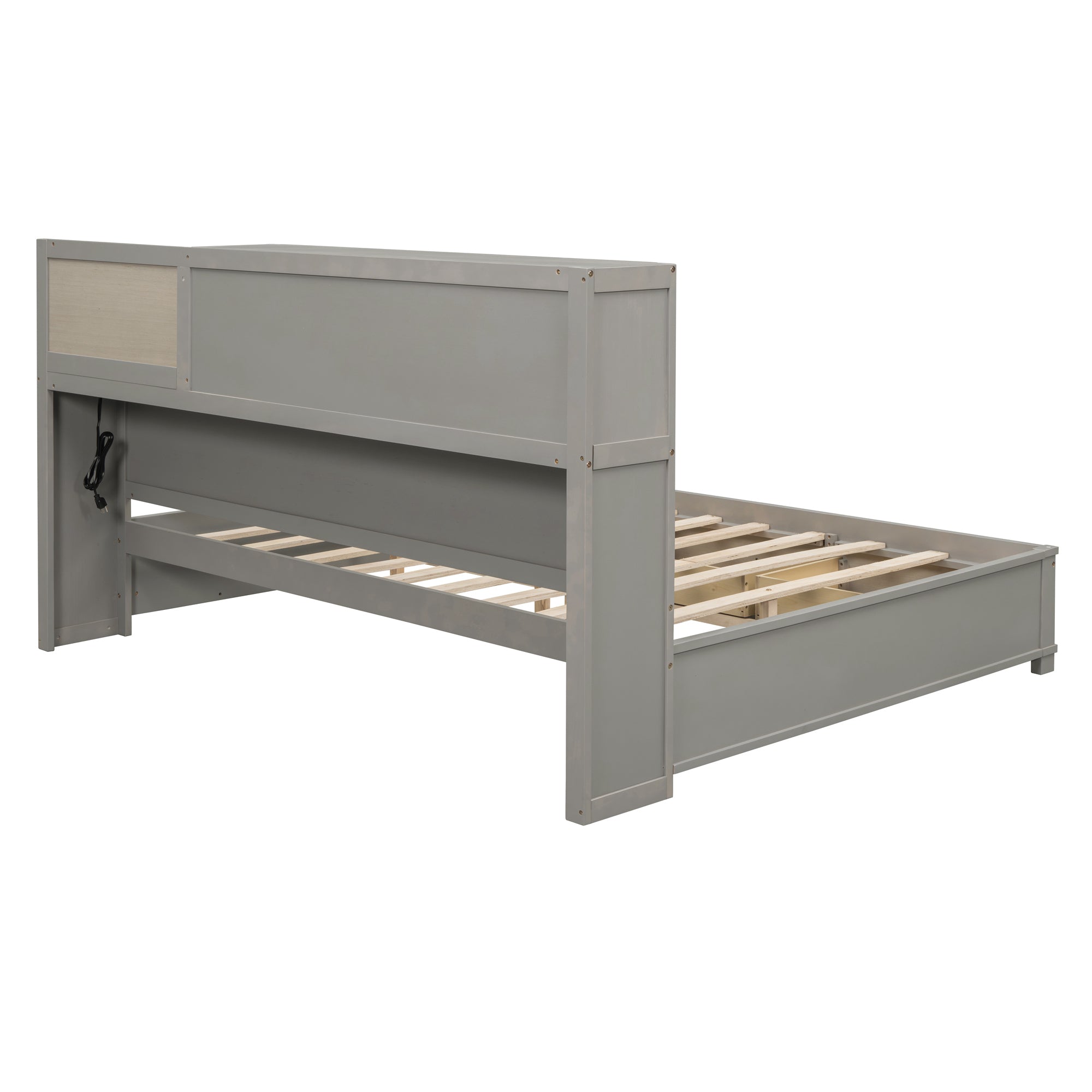Full Size Wooden Daybed with 3 Storage Drawers, Upper Soft Board, shelf, and a set of Sockets and USB Ports, Gray - Atlantic Fine Furniture Melbourne FL