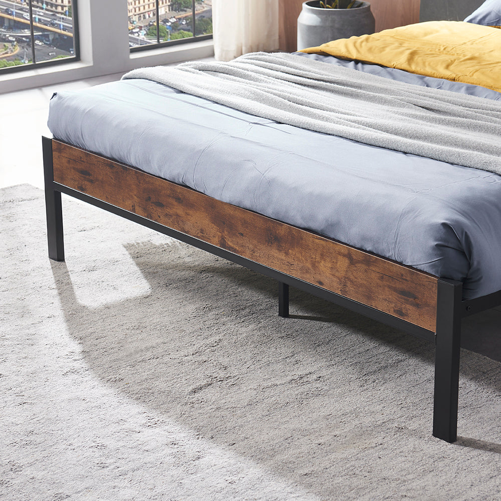 Queen Size Metal Platform Bed Frame with Wooden Headboard and Footboard, No Box Spring Needed, Large Under Bed Storage, Easy Assemble - Atlantic Fine Furniture Melbourne FL